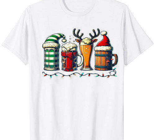 Merry christmas beers drinking santa christmas lights ltsp t shirt designs for sale