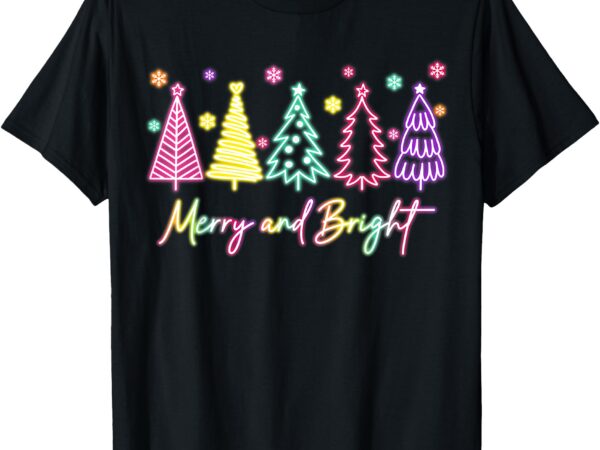 Merry christmas bright christmas tree light colorful glowing t-shirt