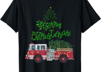 Merry Christmas Firetruck Xmas Tree Lights Boys Toddler Kids T-Shirt