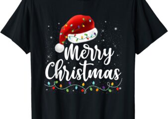 Merry Christmas Lights Red Santa Hat Xmas Family Men Women T-Shirt