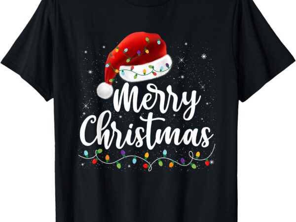 Merry christmas lights red santa hat xmas family men women t-shirt