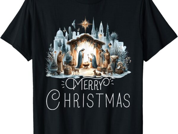 Merry christmas nativity scene north star baby jesus christ t-shirt