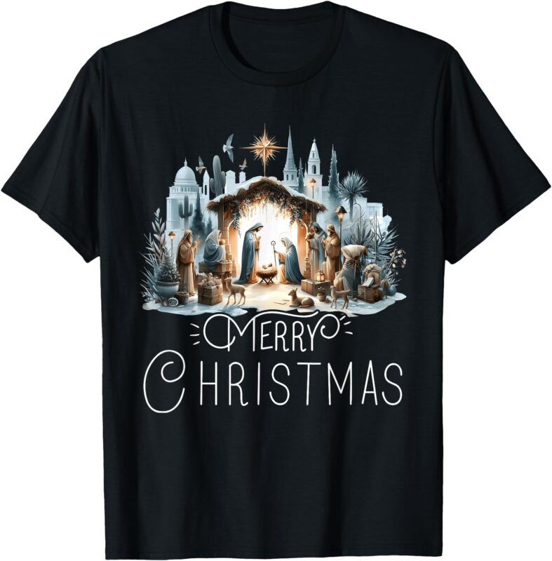 Merry Christmas Nativity Scene North Star Baby Jesus Christ T-Shirt