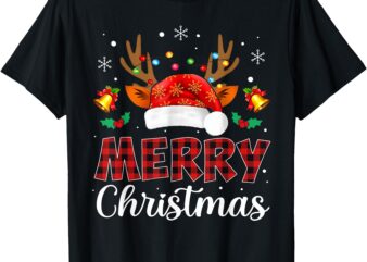 Merry Christmas Red Santa Hat Reindeer Xmas Family Men Women T-Shirt