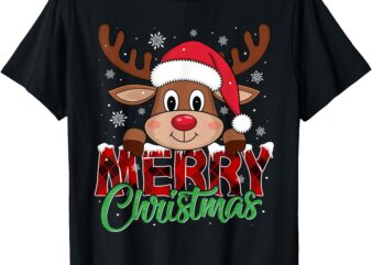 Merry Christmas Reindeer Plaid Xmas Family T-Shirt