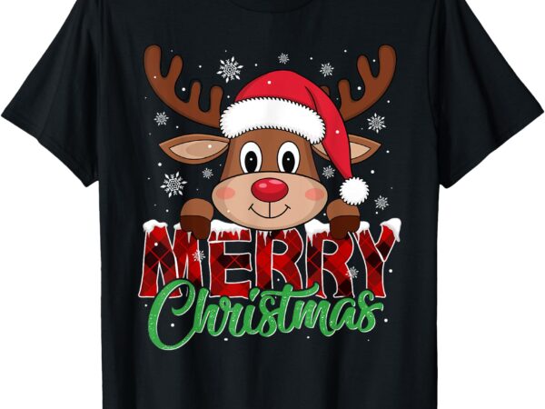 Merry christmas reindeer plaid xmas family t-shirt