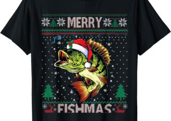 Merry Fishmas Bass Fish Fishing Christmas Ugly Sweater Xmas T-Shirt