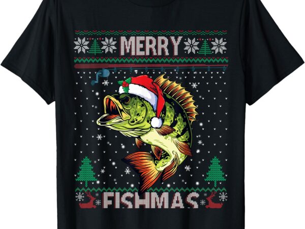 Merry fishmas bass fish fishing christmas ugly sweater xmas t-shirt