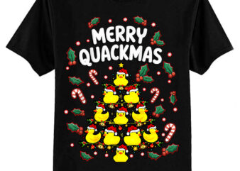 Merry Quackmas Funny Lighting Santa Hat Rubber Duck Christmas Tree T-Shirt ltsp