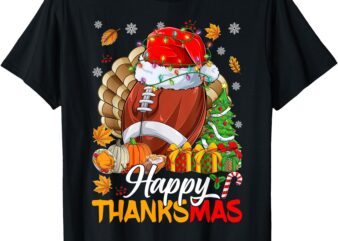 Merry Thanksmas Football Santa Hat Thanksgiving Christmas T-Shirt