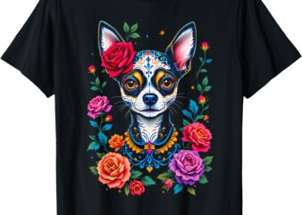 Mexican Sugar Skull Chihuahua Dia De Los Muertos Halloween T-Shirt