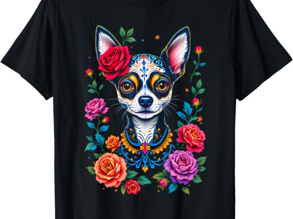 Mexican sugar skull chihuahua dia de los muertos halloween t-shirt