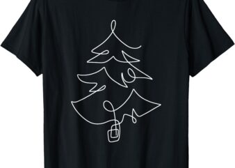 Minimalist Christmas Tree Line Art Holiday T-Shirt