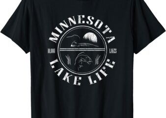 Minnesota Lake Life with Loon, Walleye, and Sunset T-Shirt