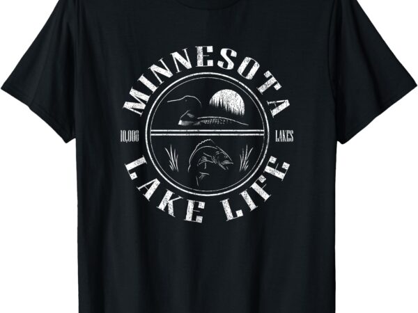 Minnesota lake life with loon, walleye, and sunset t-shirt