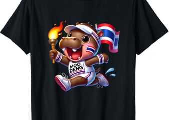 Moo Deng Cute Baby Hippo Thailand running marathon olympics T-Shirt