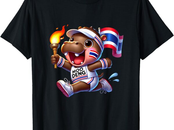 Moo deng cute baby hippo thailand running marathon olympics t-shirt