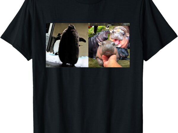 Moo deng hippo and baby penguin pesto t-shirt