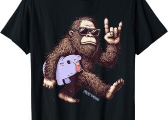 Moo Deng Rock On Bigfoot Sasquatch Sunglasses Baby Hippos T-Shirt