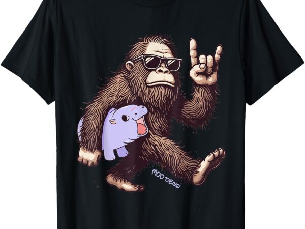 Moo deng rock on bigfoot sasquatch sunglasses baby hippos t-shirt