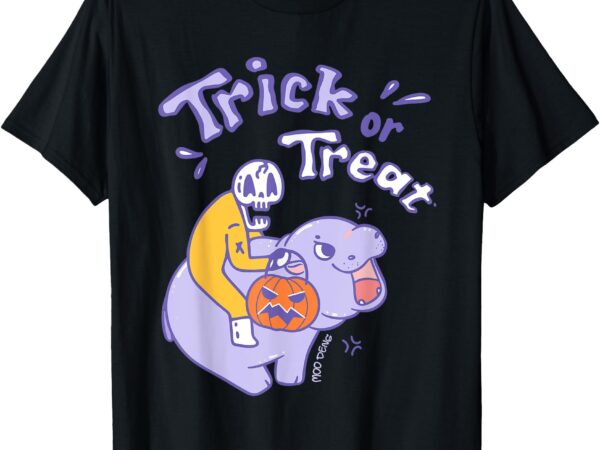 Moo deng skeleton riding t-rex halloween trick or treat cute t-shirt