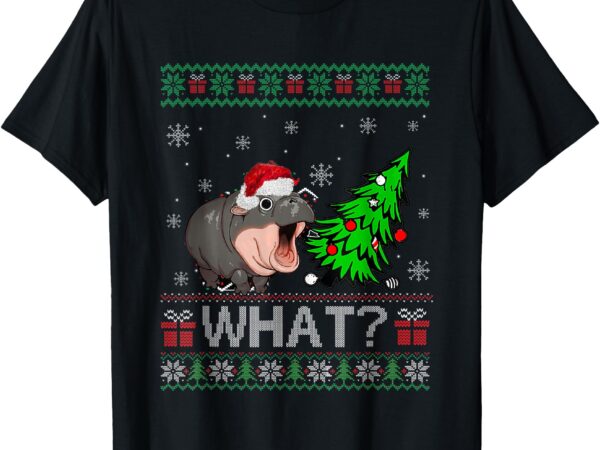 Moo deng christmas funny moo deng pushing christmas tree t-shirt