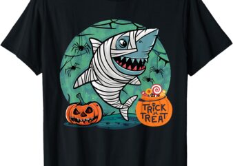 Mummy Shark Scary Spooky Season Funny Halloween Costume Crew T-Shirt