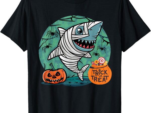 Mummy shark scary spooky season funny halloween costume crew t-shirt