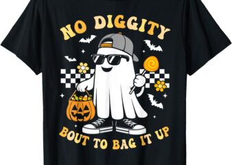 No Diggity Bout To Bag It Up Boys Kids Retro Ghost Halloween T-Shirt