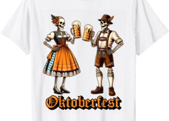 Oktoberfest Beer Germany Skeleton Drinking Couple Halloween T-Shirt