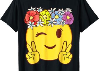 Peace Emoticon Winking Flower Crown T-Shirt