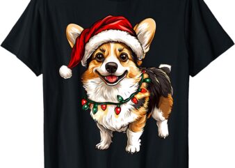 Pembroke Welsh Corgi Santa Christmas Tree Lights Xmas T-Shirt