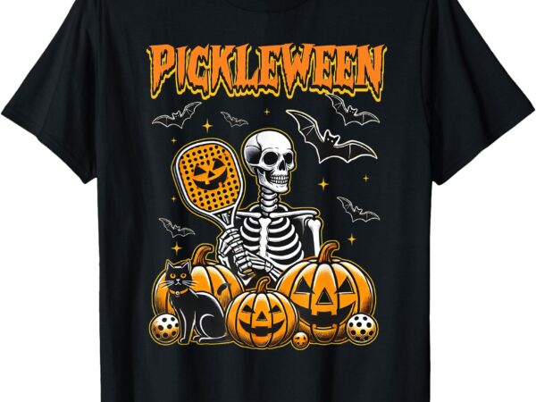 Pickleween halloween scary sekeleton pickleball players t-shirt