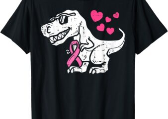 Pink Ribbon T Rex Kids Breast Cancer Awareness Boys T-Shirt