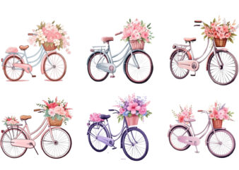 Pink bicycle with flowers t shirt illustration