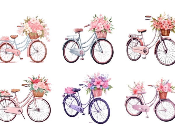 Pink bicycle with flowers t shirt illustration