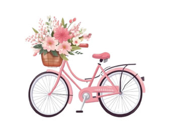 Pink bicycle with flowers