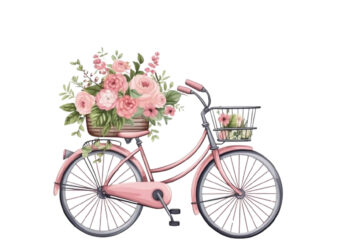 Pink bicycle with flowers t shirt illustration