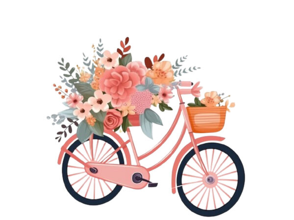 Pink bicycle with flowers t shirt illustration