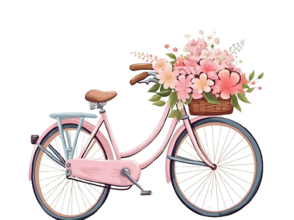 Pink bicycle with flowers t shirt illustration