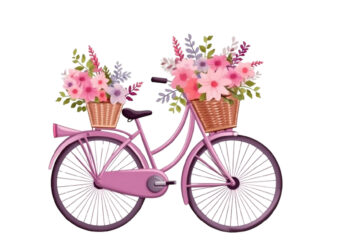 Pink bicycle with flowers t shirt illustration