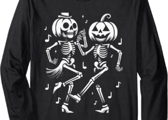 Pumpkin Skeleton Dancing Tap Dance Vantage Halloween Long Sleeve T-Shirt