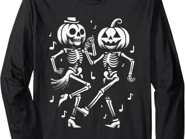 Pumpkin skeleton dancing tap dance vantage halloween long sleeve t-shirt