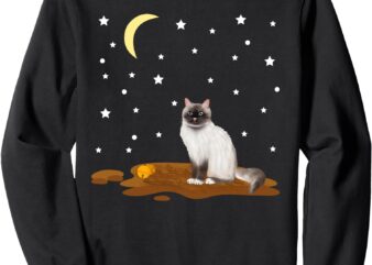 Ragdoll Cat with Moon and Stars Cute Nighttime Design Sweatshirt