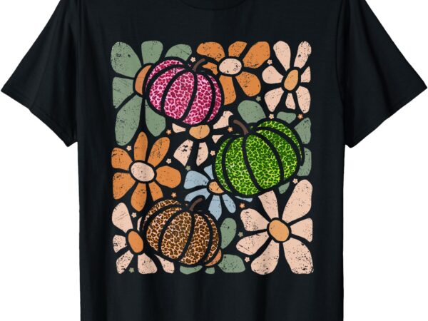 Retro boho floral fall pumpkin autumn thanksgiving womens t-shirt