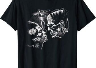 Retro Frankenstein Monster And Bride Halloween Romantic Kiss T-Shirt