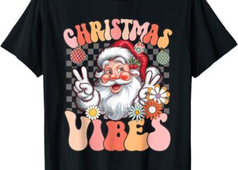 Retro Groovy Santa Claus Christmas Vibes Womens Kids T-Shirt