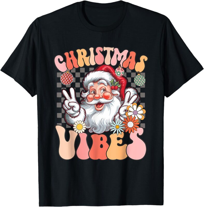 Retro Groovy Santa Claus Christmas Vibes Womens Kids T-Shirt