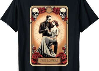 Retro Halloween Frankenstein Lovers Tarot Card Halloween T-Shirt