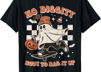 Retro Halloween Ghost No Diggity Bout to Bag it Up T-Shirt